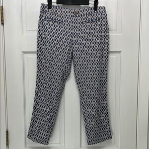 Anthropologie Cartonnier Geometric Blue and Cream Cotton Skinny Pants - Size 4P